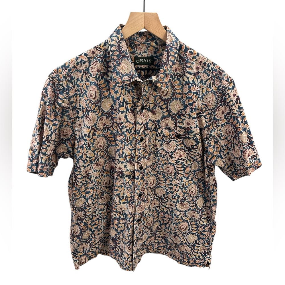 Orvis Men’s Kalamkari Block Print Button-Up Shirt – Size Large
